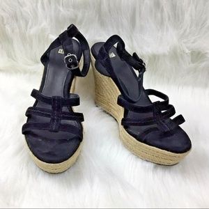 UGG Australia Black Suede Espadrille Wedge Sandals